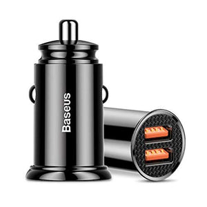 Baseus 30W Universal Smart Car Charger Dual USB Port QC 3.0 & USB QC2.0 SCP&AFC Charge Support (Black)