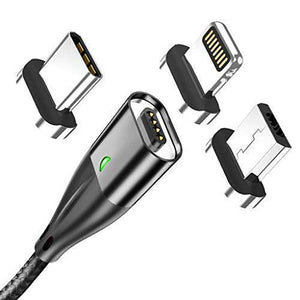 Topk 3-in-1 Nylon Braided Fast Multi Charging Magnetic Cable USB (with IP/Android/Type-C tips) Data Cable - Black