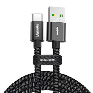 Baseus Super Vooc Type C 5A Dual Mode Fast Charging Data Transfer Nylon Braided Cable for Huawei Oppo Realme Samsung iPhone Smartphones - Black