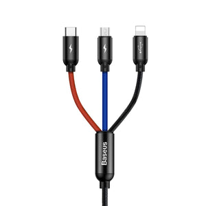 Baseus Three Primary Colors 3-in-1 Cable USB For M+L+T 3.5A 1.2 m Lightning Cable  (Compatible with Apple Device, Type-C Device, Micro Interface Device, Black, One Cable)