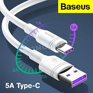 Baseus Super Vooc Type C 5A Dual Ring Fast Charging Data Transfer Nylon Braided Cable for Huawei Oppo Realme Samsung iPhone Smartphones - White
