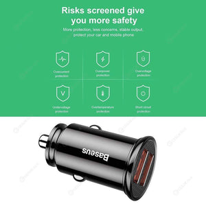 Baseus 30W Universal Smart Car Charger Dual USB Port QC 3.0 & USB QC2.0 SCP&AFC Charge Support (Black)
