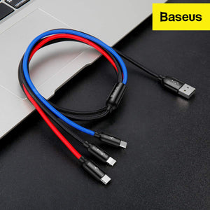 Baseus Three Primary Colors 3-in-1 Cable USB For M+L+T 3.5A 1.2 m Lightning Cable  (Compatible with Apple Device, Type-C Device, Micro Interface Device, Black, One Cable)
