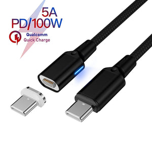Super VOOC USB Type C to Type C PD Magnetic 100W Cable for Smartphones Laptops 2 Meter